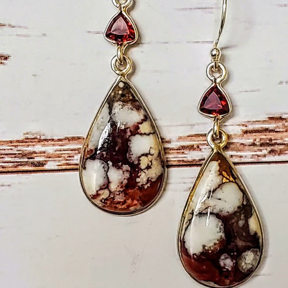 The Girl With Kaleidoscope Eyes Jewelry - Wild Horse Jasper & Garnet Earrings